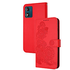 Funda de Cuero Cartera con Soporte Flores Carcasa Y01X para Motorola Moto E13 Rojo