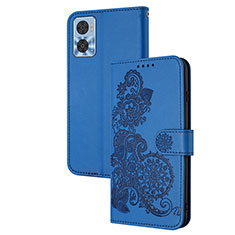 Funda de Cuero Cartera con Soporte Flores Carcasa Y01X para Motorola Moto E22 Azul