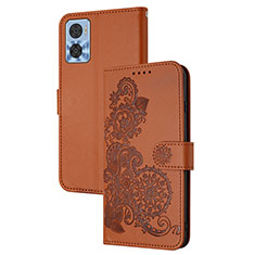 Funda de Cuero Cartera con Soporte Flores Carcasa Y01X para Motorola Moto E22 Marron