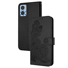 Funda de Cuero Cartera con Soporte Flores Carcasa Y01X para Motorola Moto E22 Negro