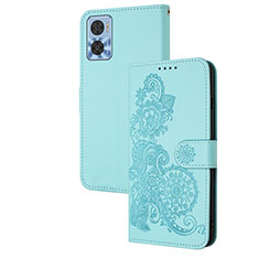 Funda de Cuero Cartera con Soporte Flores Carcasa Y01X para Motorola Moto E22i Azul Claro