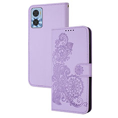 Funda de Cuero Cartera con Soporte Flores Carcasa Y01X para Motorola Moto E22i Morado