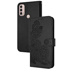 Funda de Cuero Cartera con Soporte Flores Carcasa Y01X para Motorola Moto E40 Negro