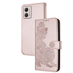 Funda de Cuero Cartera con Soporte Flores Carcasa Y01X para Motorola Moto G53 5G Oro Rosa