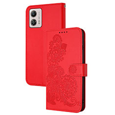 Funda de Cuero Cartera con Soporte Flores Carcasa Y01X para Motorola Moto G53 5G Rojo