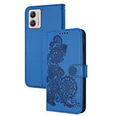 Funda de Cuero Cartera con Soporte Flores Carcasa Y01X para Motorola Moto G53j 5G Azul