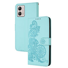 Funda de Cuero Cartera con Soporte Flores Carcasa Y01X para Motorola Moto G53y 5G Azul Claro