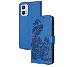 Funda de Cuero Cartera con Soporte Flores Carcasa Y01X para Motorola Moto G73 5G Azul