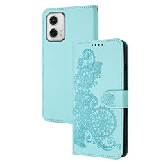 Funda de Cuero Cartera con Soporte Flores Carcasa Y01X para Motorola Moto G73 5G Azul Claro