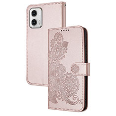 Funda de Cuero Cartera con Soporte Flores Carcasa Y01X para Motorola Moto G73 5G Oro Rosa