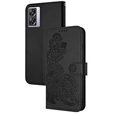 Funda de Cuero Cartera con Soporte Flores Carcasa Y01X para OnePlus Nord N300 5G Negro