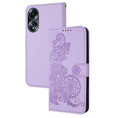 Funda de Cuero Cartera con Soporte Flores Carcasa Y01X para Oppo A18 Morado