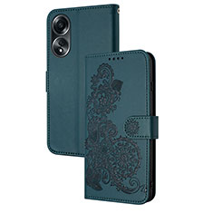 Funda de Cuero Cartera con Soporte Flores Carcasa Y01X para Oppo A18 Verde