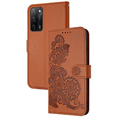 Funda de Cuero Cartera con Soporte Flores Carcasa Y01X para Oppo A55 5G Marron