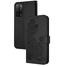 Funda de Cuero Cartera con Soporte Flores Carcasa Y01X para Oppo A55 5G Negro