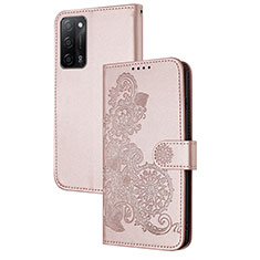 Funda de Cuero Cartera con Soporte Flores Carcasa Y01X para Oppo A55 5G Oro Rosa