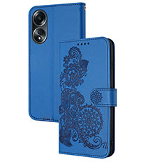 Funda de Cuero Cartera con Soporte Flores Carcasa Y01X para Oppo A58 4G Azul