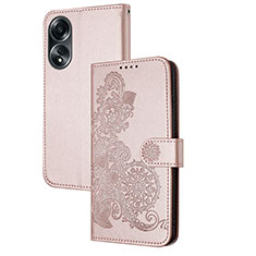 Funda de Cuero Cartera con Soporte Flores Carcasa Y01X para Oppo A58 4G Oro Rosa