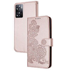 Funda de Cuero Cartera con Soporte Flores Carcasa Y01X para Oppo A77 4G Oro Rosa