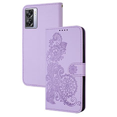 Funda de Cuero Cartera con Soporte Flores Carcasa Y01X para Oppo A77 5G Morado