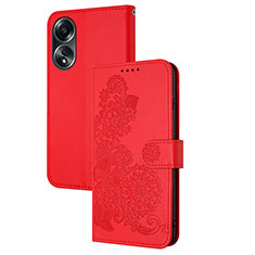 Funda de Cuero Cartera con Soporte Flores Carcasa Y01X para Oppo A78 4G Rojo