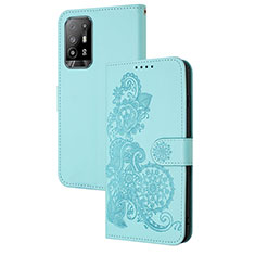 Funda de Cuero Cartera con Soporte Flores Carcasa Y01X para Oppo A95 5G Azul Claro