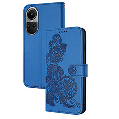 Funda de Cuero Cartera con Soporte Flores Carcasa Y01X para Oppo Reno10 5G Azul