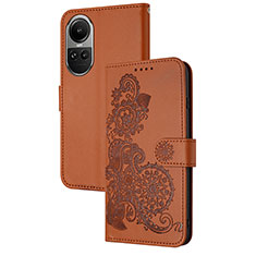 Funda de Cuero Cartera con Soporte Flores Carcasa Y01X para Oppo Reno10 5G Marron