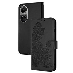 Funda de Cuero Cartera con Soporte Flores Carcasa Y01X para Oppo Reno10 5G Negro