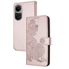 Funda de Cuero Cartera con Soporte Flores Carcasa Y01X para Oppo Reno10 5G Oro Rosa