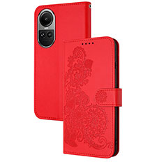 Funda de Cuero Cartera con Soporte Flores Carcasa Y01X para Oppo Reno10 5G Rojo