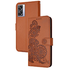 Funda de Cuero Cartera con Soporte Flores Carcasa Y01X para Realme V23i 5G Marron