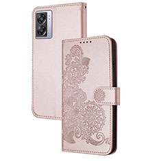 Funda de Cuero Cartera con Soporte Flores Carcasa Y01X para Realme V23i 5G Oro Rosa