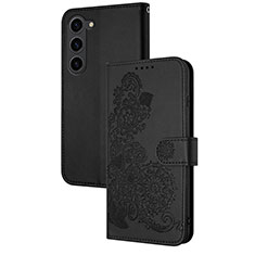 Funda de Cuero Cartera con Soporte Flores Carcasa Y01X para Samsung Galaxy S22 Plus 5G Negro