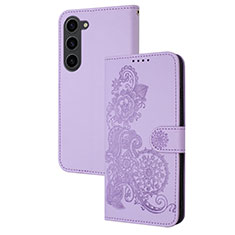 Funda de Cuero Cartera con Soporte Flores Carcasa Y01X para Samsung Galaxy S23 Plus 5G Morado