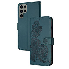 Funda de Cuero Cartera con Soporte Flores Carcasa Y01X para Samsung Galaxy S23 Ultra 5G Verde