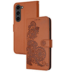 Funda de Cuero Cartera con Soporte Flores Carcasa Y01X para Samsung Galaxy S24 5G Marron