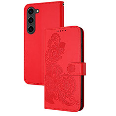 Funda de Cuero Cartera con Soporte Flores Carcasa Y01X para Samsung Galaxy S24 5G Rojo