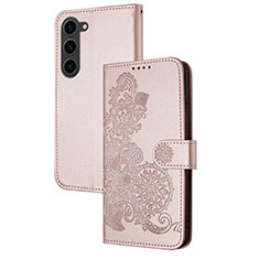 Funda de Cuero Cartera con Soporte Flores Carcasa Y01X para Samsung Galaxy S24 Plus 5G Oro Rosa