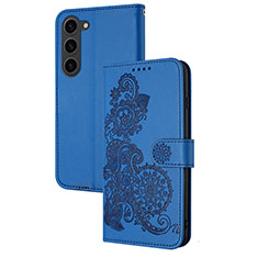 Funda de Cuero Cartera con Soporte Flores Carcasa Y01X para Samsung Galaxy S25 5G Azul