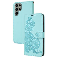 Funda de Cuero Cartera con Soporte Flores Carcasa Y01X para Samsung Galaxy S25 Ultra 5G Azul Claro