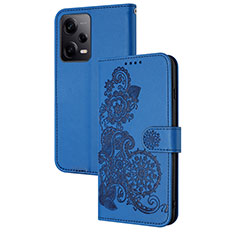 Funda de Cuero Cartera con Soporte Flores Carcasa Y01X para Xiaomi Redmi Note 12 Pro 5G Azul