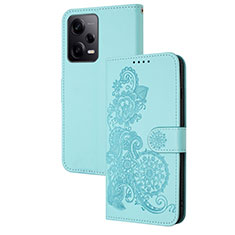 Funda de Cuero Cartera con Soporte Flores Carcasa Y01X para Xiaomi Redmi Note 12 Pro 5G Azul Claro