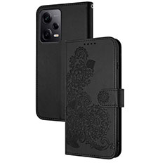 Funda de Cuero Cartera con Soporte Flores Carcasa Y01X para Xiaomi Redmi Note 12 Pro+ Plus 5G Negro