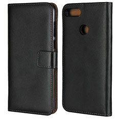 Funda de Cuero Cartera con Soporte L01 para Huawei Y9 (2018) Negro