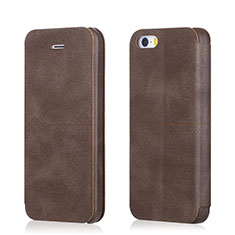 Funda de Cuero Cartera con Soporte L02 para Apple iPhone 5S Marron