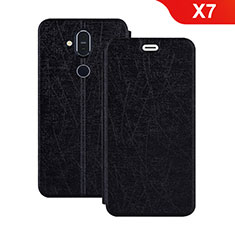 Funda de Cuero Cartera con Soporte L02 para Nokia X7 Negro