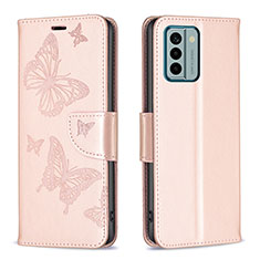 Funda de Cuero Cartera con Soporte Mariposa Carcasa B01F para Nokia G22 Oro Rosa