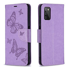 Funda de Cuero Cartera con Soporte Mariposa Carcasa B01F para Samsung Galaxy A03s Purpura Claro