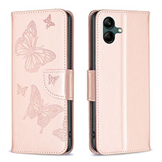 Funda de Cuero Cartera con Soporte Mariposa Carcasa B01F para Samsung Galaxy A05 Oro Rosa